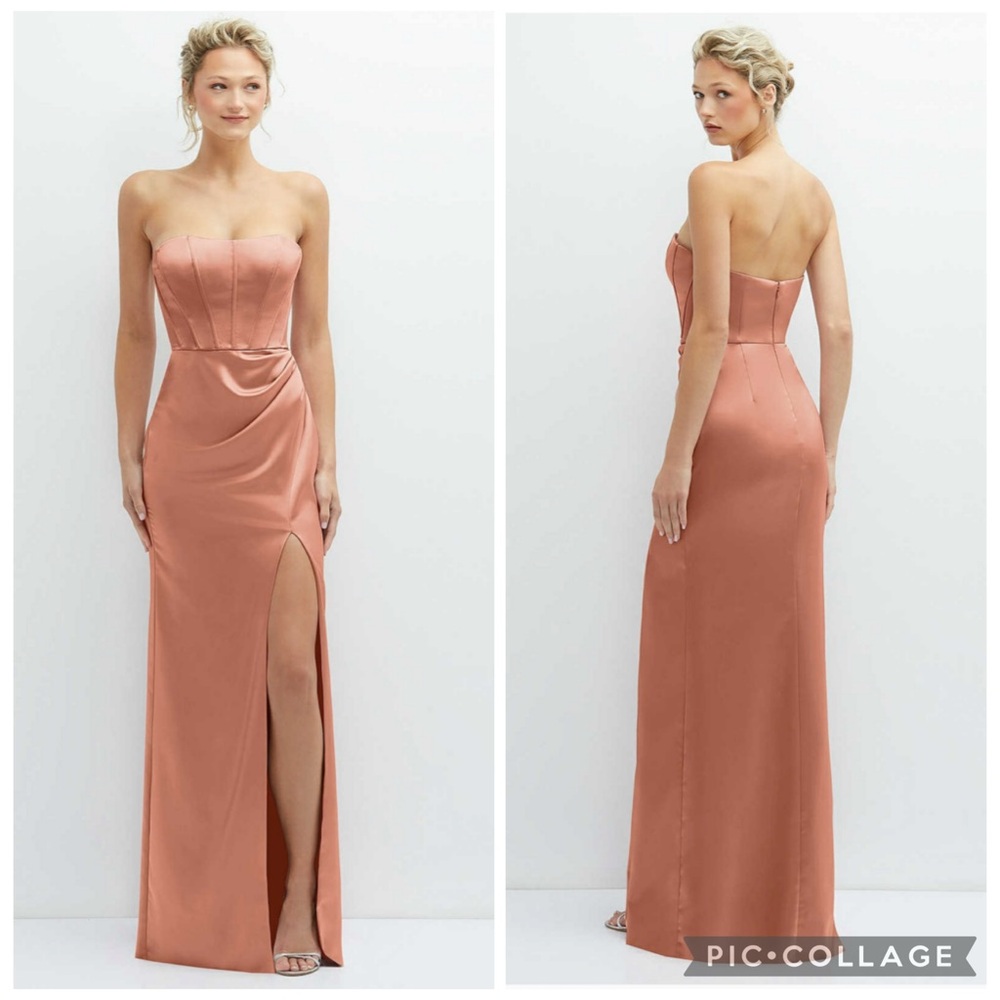 AFter Six 6888 Strapless Corset Satin Gown Copper Penny 4